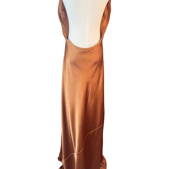 Show Me Your Mumu M Jasmine Halter Maxi Copper Satin Luxe Formal NWOT - Picture 6 of 16
